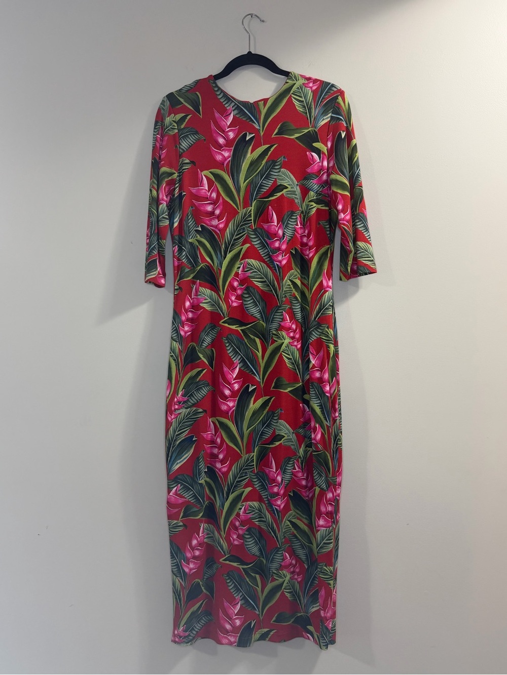 FARM Rio Red Maxi Dress with Pink Tropical Floral Print